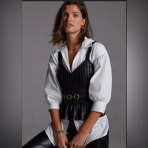 Let me be faux leather Anthropologie cami peplum top